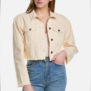 NWT SPLENDID FRAYED IVORY CROPPED DENIM JACKET, EGRET, LARGE